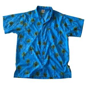 RIMA | VTG 90s Hawaiian Print Silk Blue Button Down Shirt Summer Men's Size M